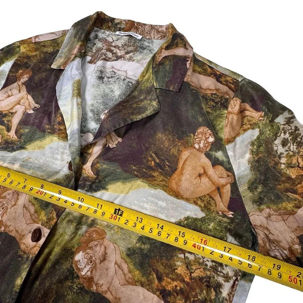 Reformation Silk Shirt Top SZ S Short Sleeve Art Print Oversized Maximalist - Picture 6 of 7